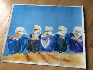 Blue men of Africa in watercolor
