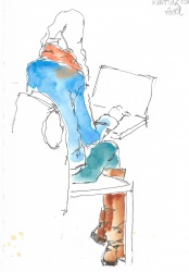 At Newark airport, waiting for dinner