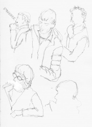 Oct 31 - At a café in Sisteron, after a wet hike