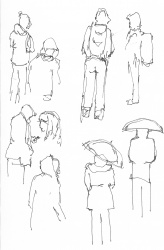 At Forcalquier, in the rain- first lesson in people sketching.